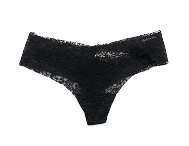 Victoria's Secret Pink Damen Stringtanga mit flacher Spitze, Schwarz, Schwarz, im Sale